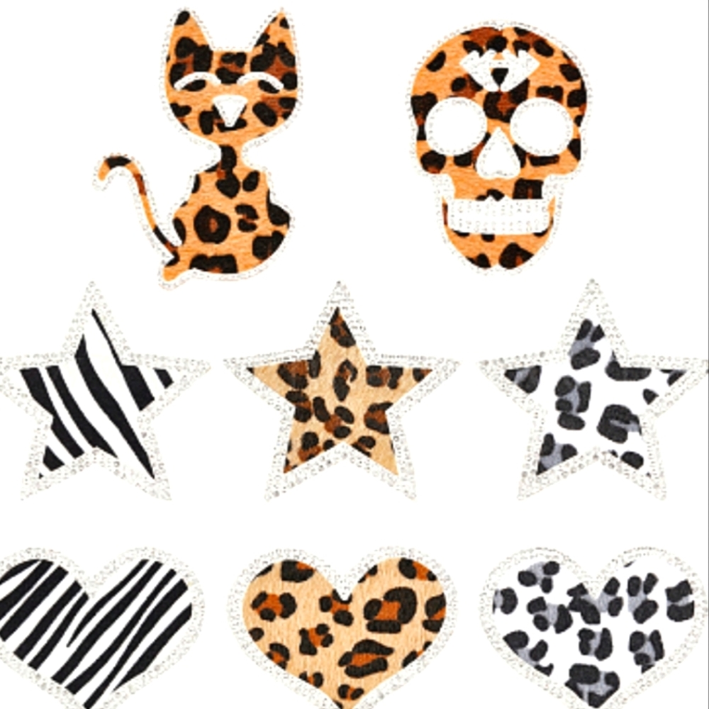 2/$20 BN Star, Heart, Skull, Cat Leopard & Zebra patches w/ rhinestones